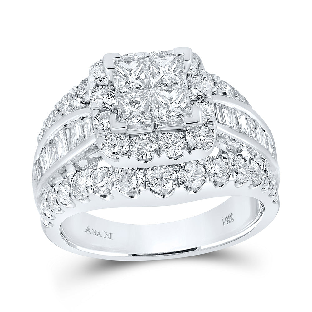 14kt White Gold Princess Diamond Halo Bridal Wedding Engagement Ring 3 Cttw