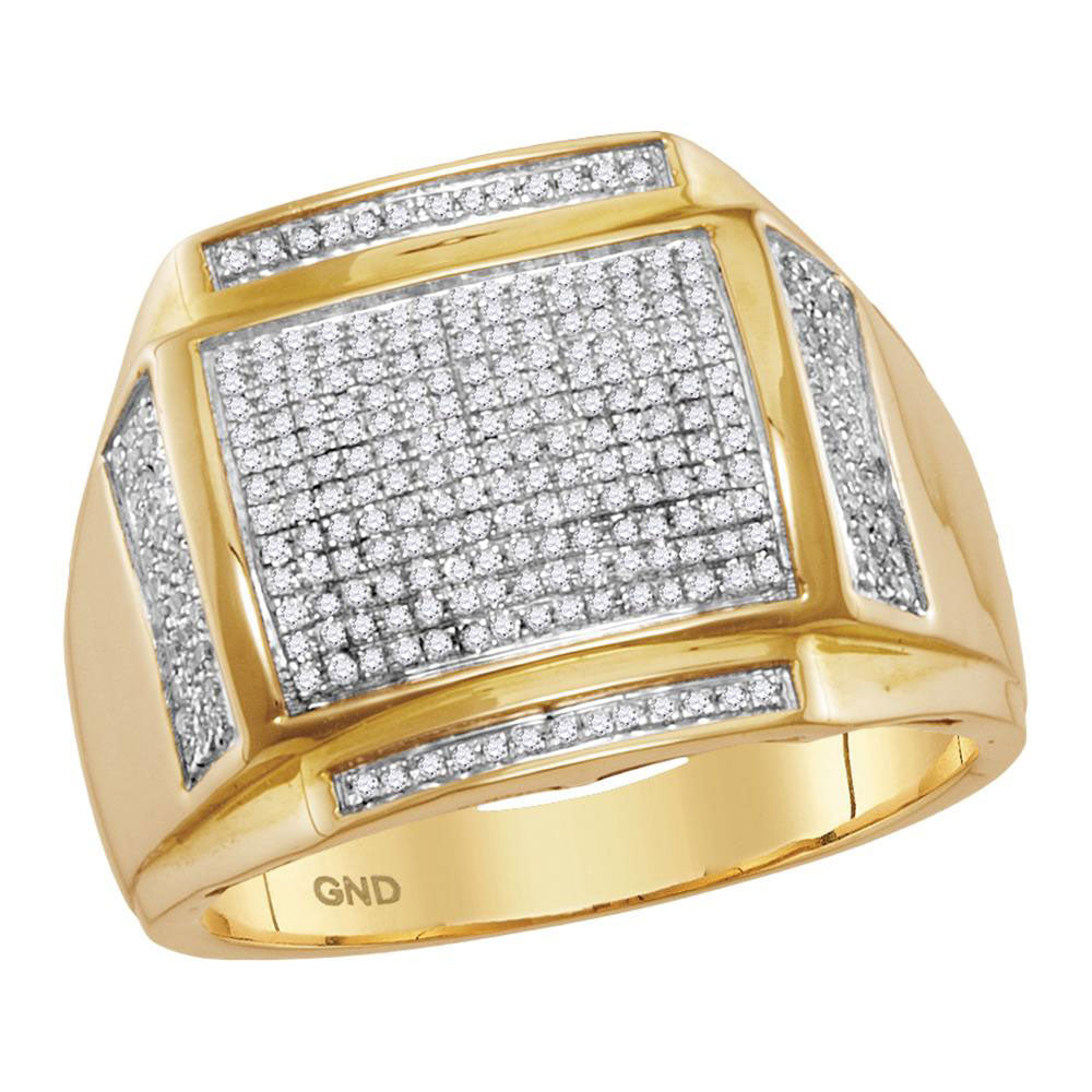 10kt Yellow Gold Mens Round Pave-set Diamond Square Cluster Ring 1/2 Cttw