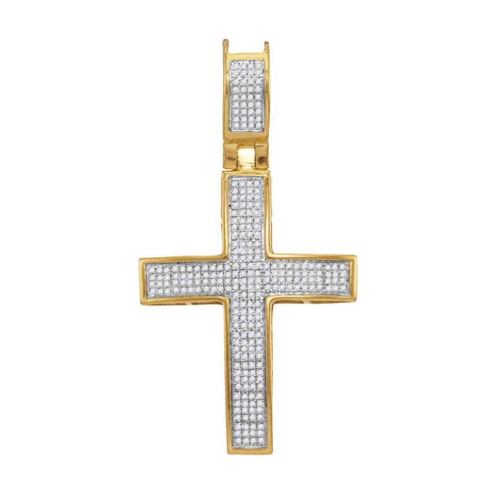 10kt Yellow Gold Mens Round Diamond Cross Charm Pendant 1/2 Cttw