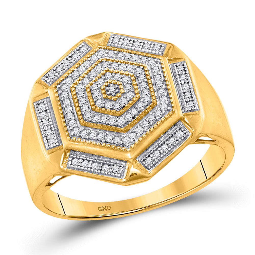 10kt Yellow Gold Mens Round Diamond Hexagon Cluster Ring 1/3 Cttw