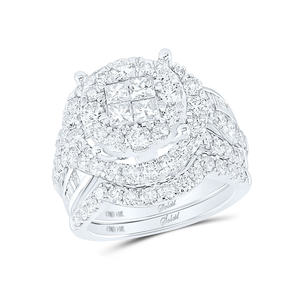 14kt White Gold Princess Diamond Bridal Wedding Ring Band Set 3 Cttw