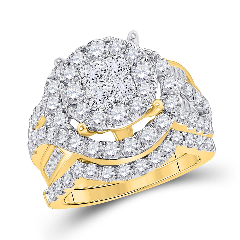 14kt Yellow Gold Princess Round Diamond Bridal Wedding Ring Band Set 3 Cttw