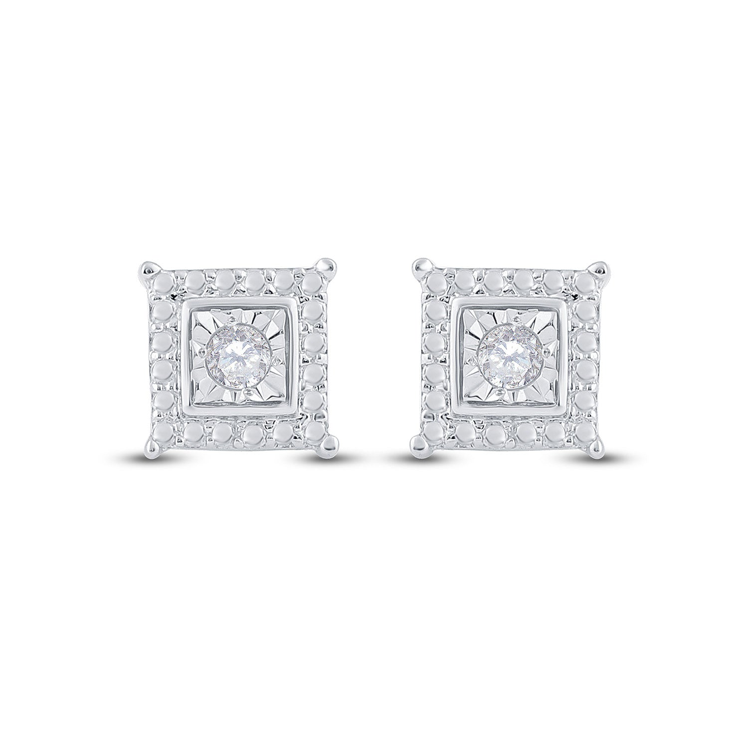 Sterling Silver Womens Round Diamond Solitaire Square Stud Earrings 1/10 Cttw