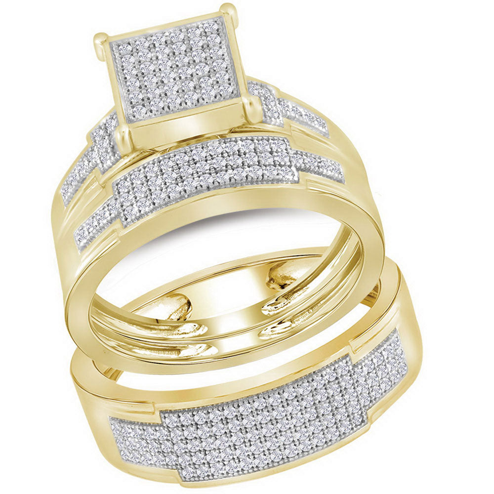 Gold Square Matching Wedding Set 1/2 Cttw Round Natural Diamond His Hers