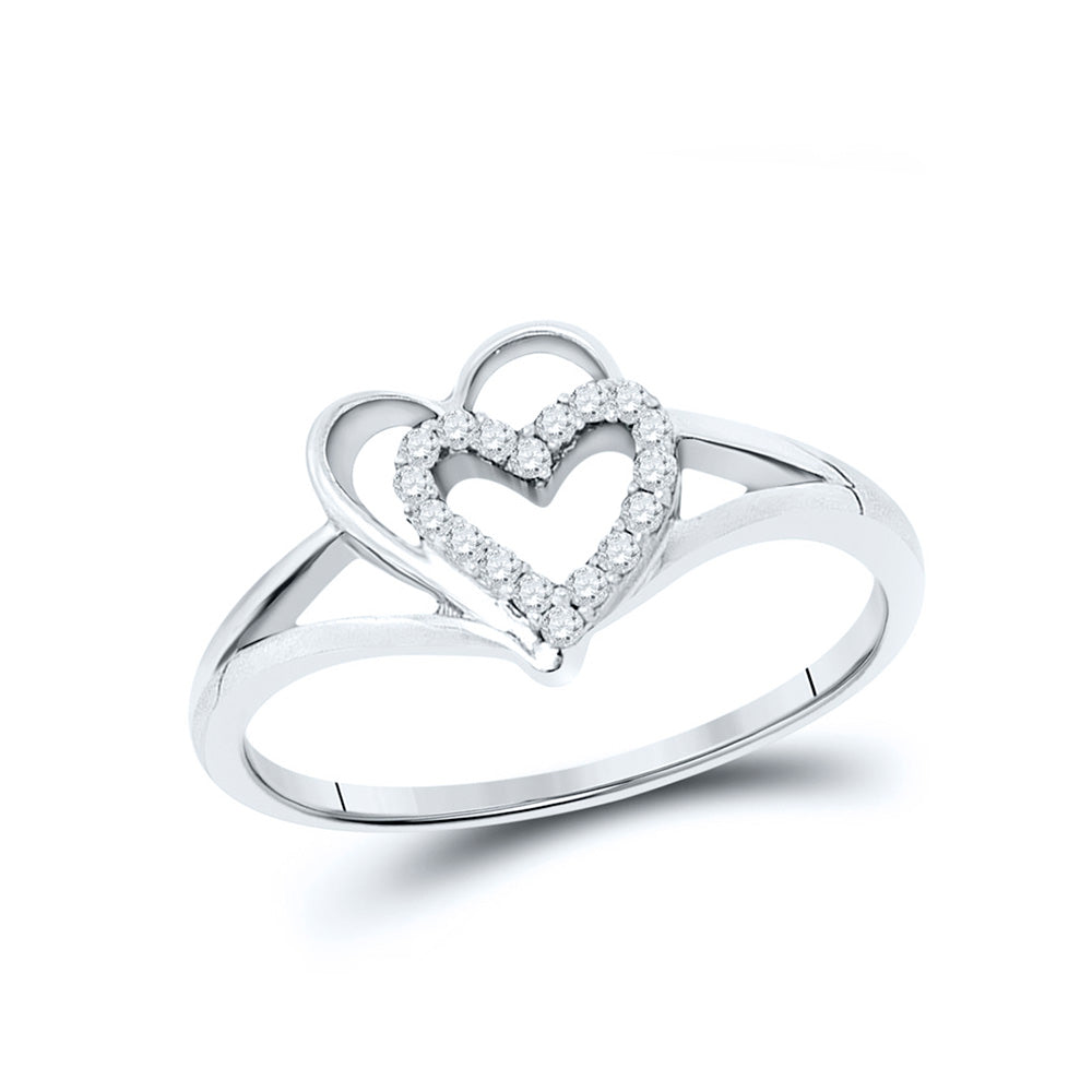 10kt White Gold Womens Round Diamond Heart Ring 1/8 Cttw