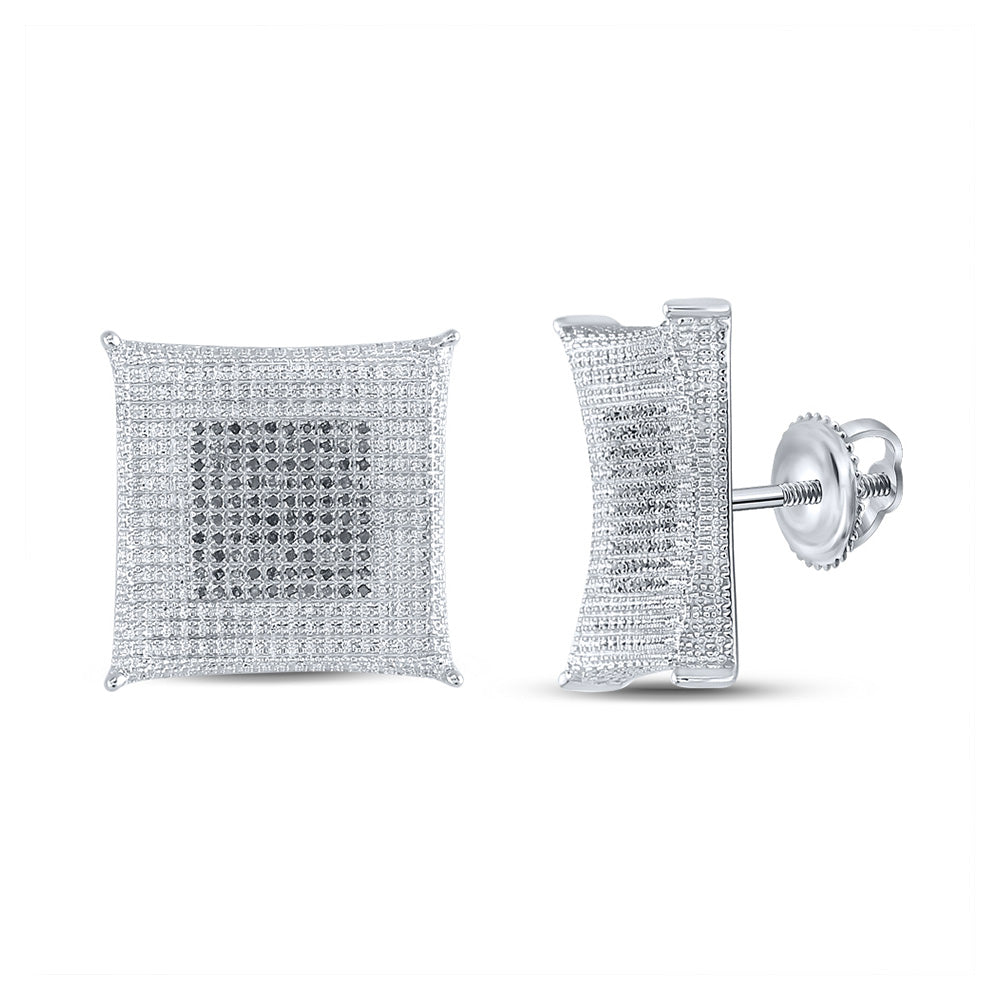 Sterling Silver Round Diamond Kite Square Earrings 1/3 Cttw