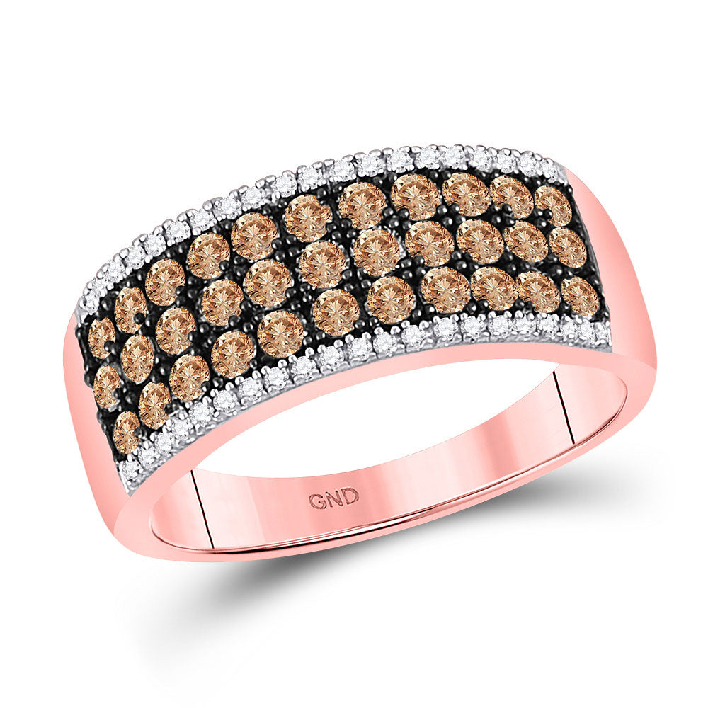 14kt Rose Gold Womens Round Brown Diamond Band Ring 1 Cttw