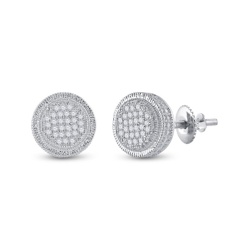 Sterling Silver Mens Round Diamond Disk Circle Earrings 1/6 Cttw