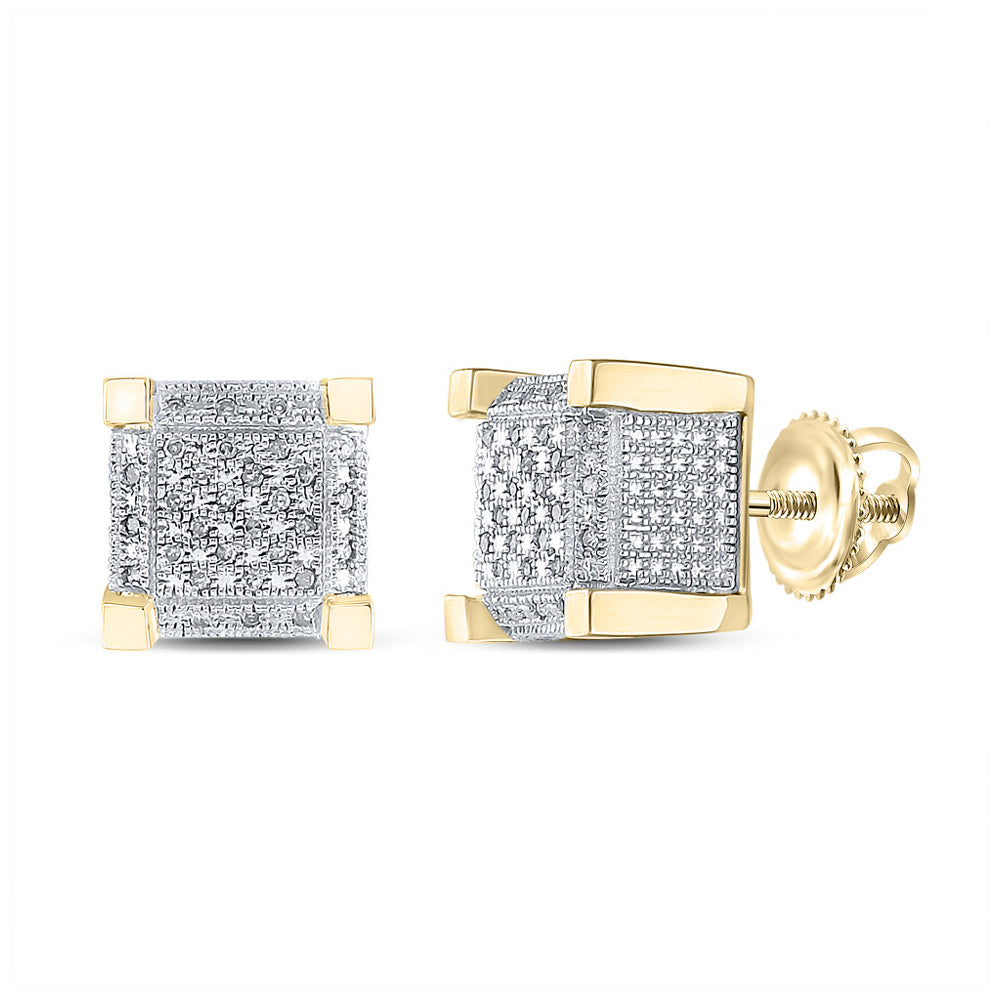 Yellow-tone Sterling Silver Round Diamond 3D Cube Square Earrings 1/5 Cttw