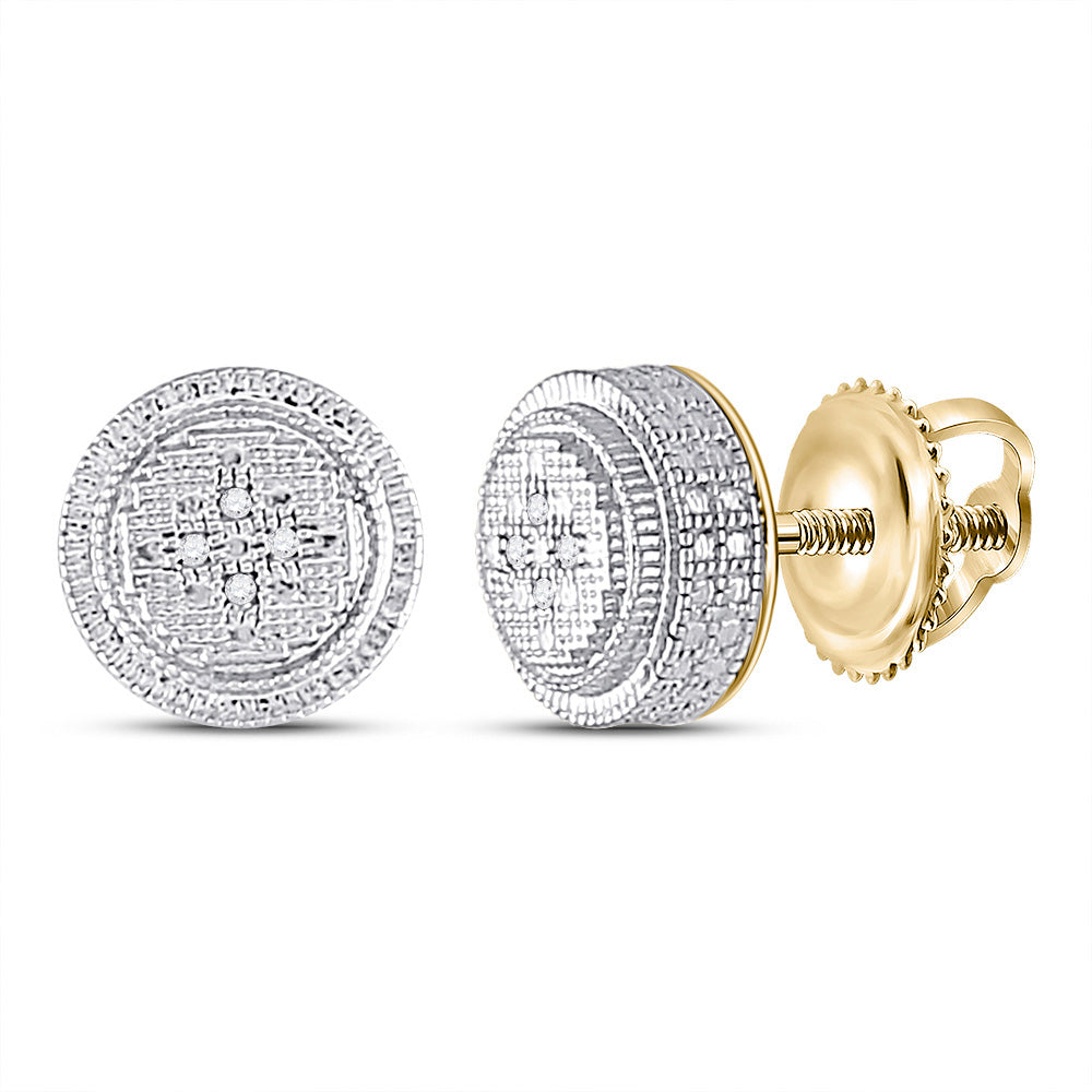 Yellow-tone Sterling Silver Round Diamond Circle Earrings .02 Cttw