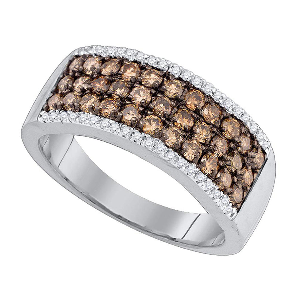 14kt White Gold Womens Round Brown Diamond Band Ring 1 Cttw