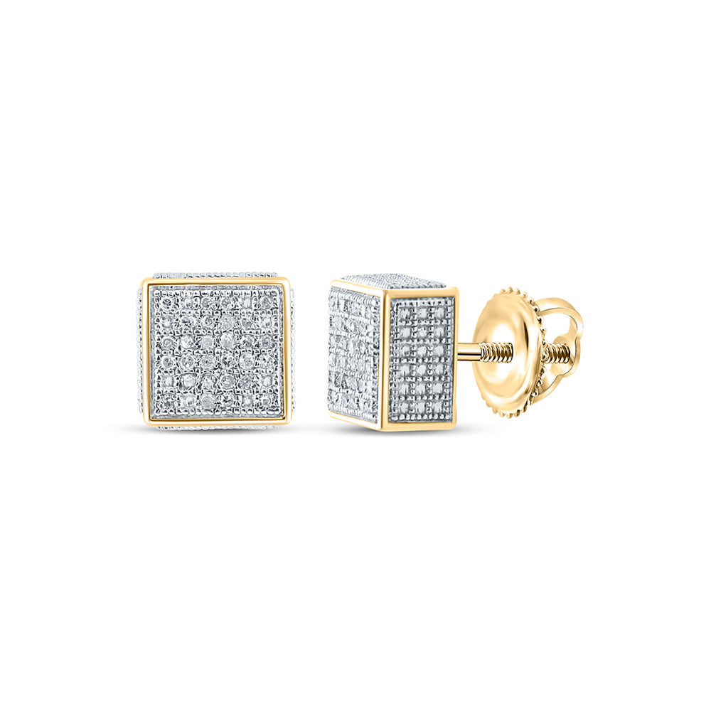 Yellow-tone Sterling Silver Round Diamond Square Earrings 1/6 Cttw