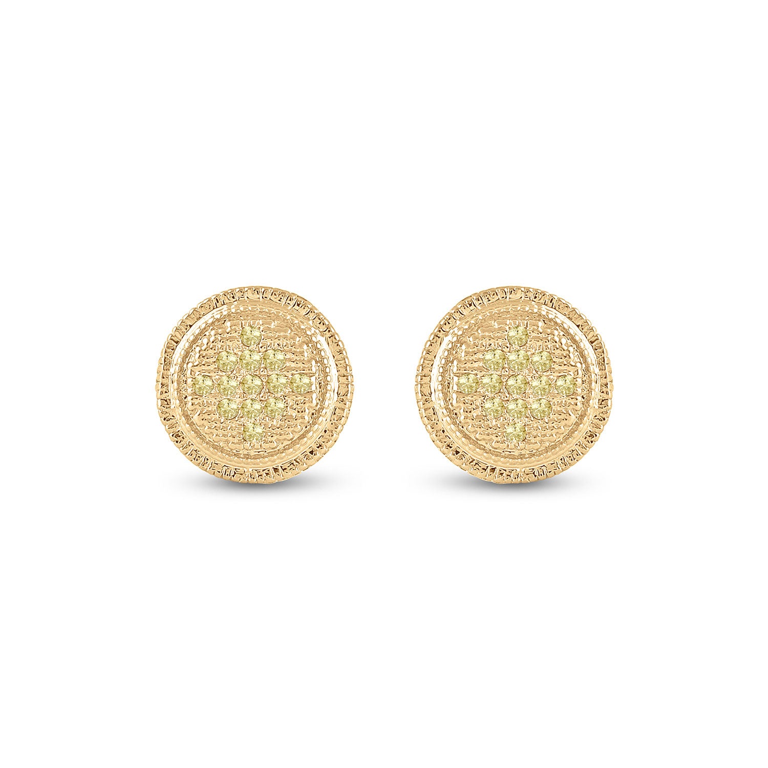 Yellow-tone Sterling Silver Womens Round Yellow Color Enhanced Diamond Circle Earrings 1/20 Cttw