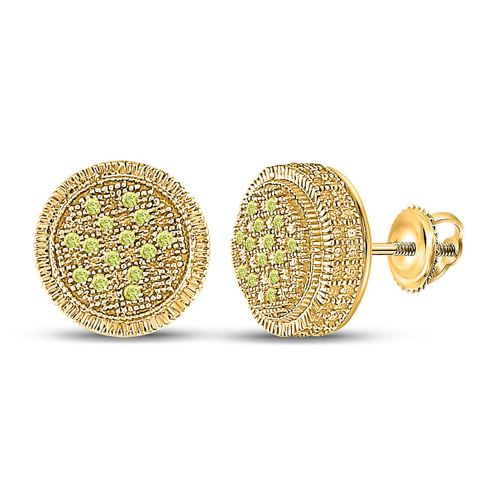 The Diamond Deal Yellow-Tone Sterling Silver Mens Round outlet Yellow Color Enhanced Diamond Square Earrings 1/3 Cttw