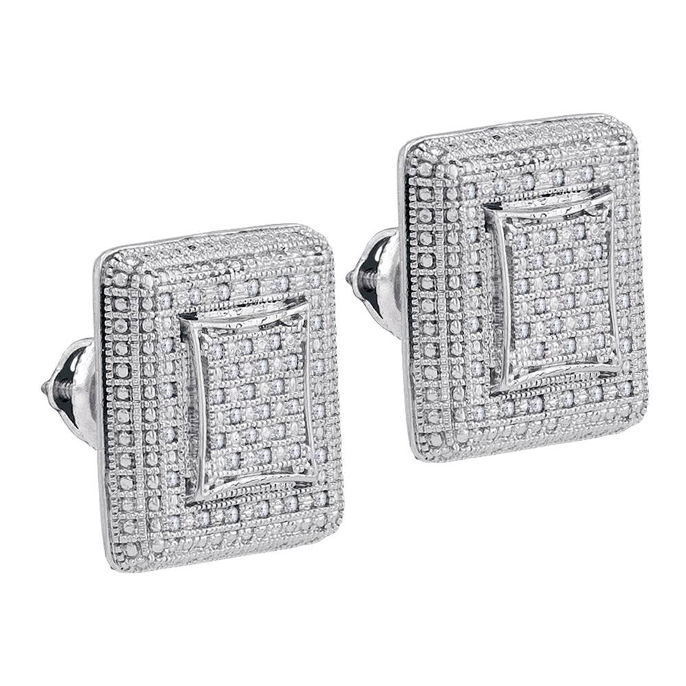 Sterling Silver Unisex Round Diamond Square Cluster Stud Earrings 1/4 Cttw