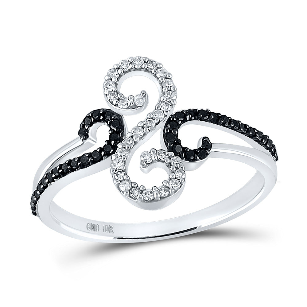 10kt White Gold Womens Round Black Color Enhanced Diamond Swirl Ring 1/5 Cttw