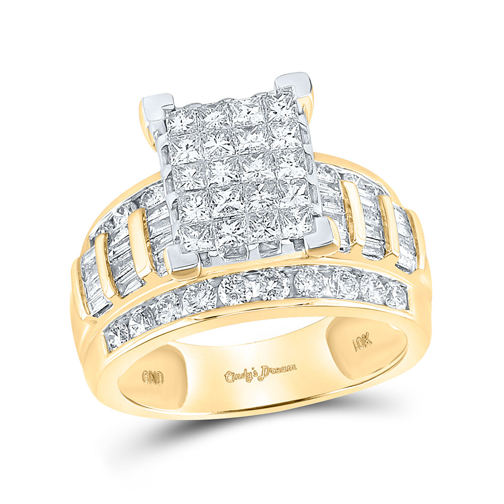 10kt Yellow Gold Princess Diamond Cluster Bridal Wedding Engagement Ring 2 Cttw