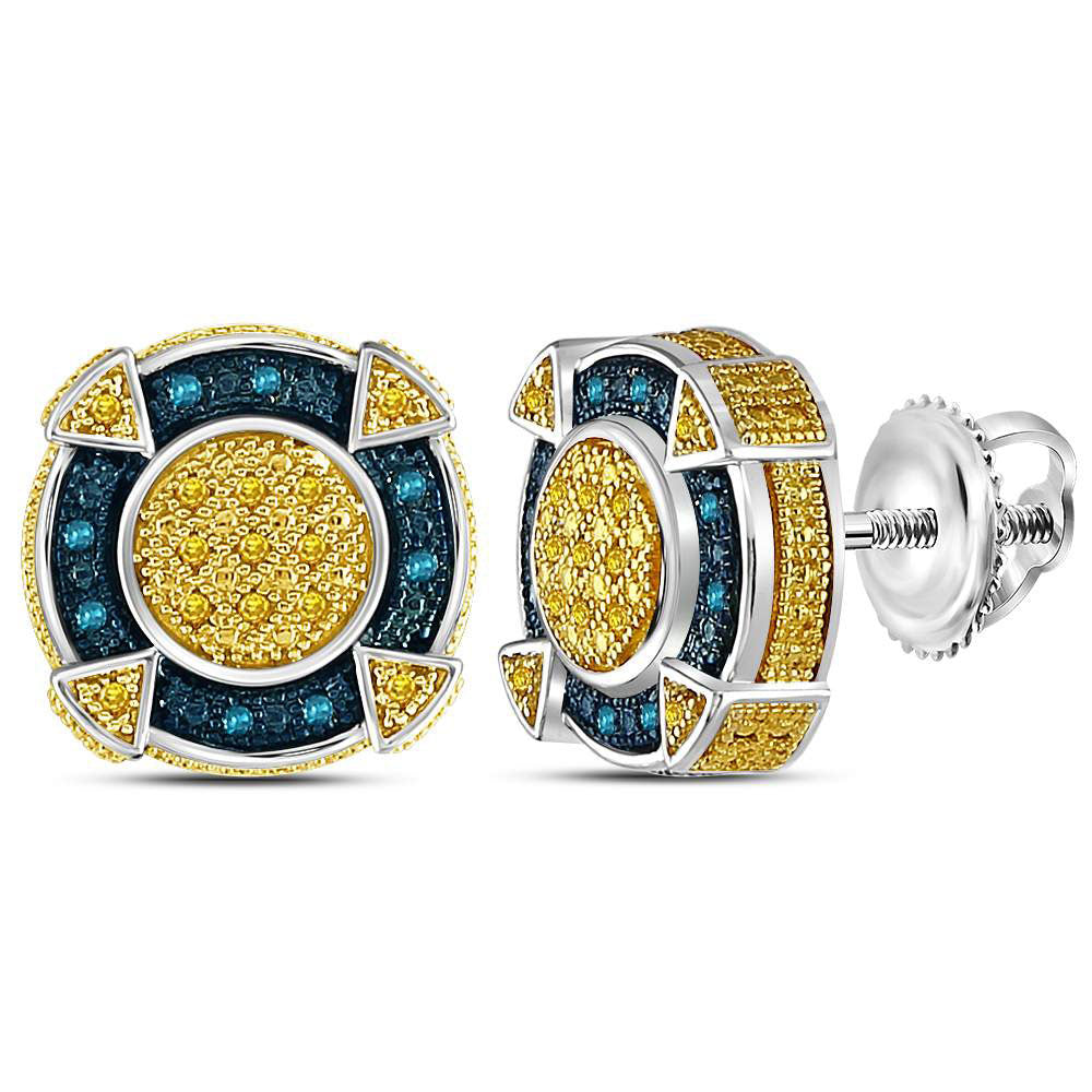 Sterling Silver Round Yellow Color Enhanced Diamond Circle Earrings 1/6 Cttw