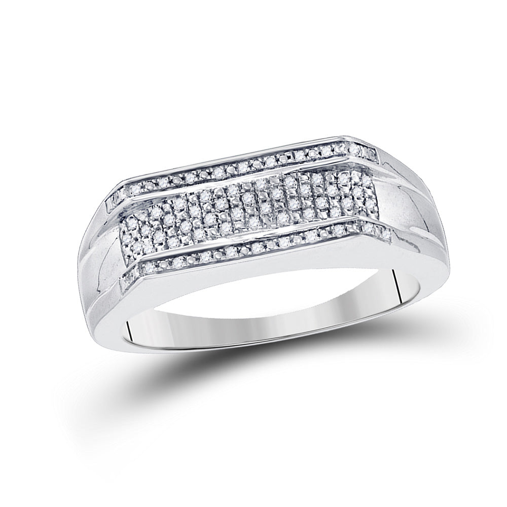 Sterling Silver Mens Round Diamond Flat Band Ring 1/6 Cttw