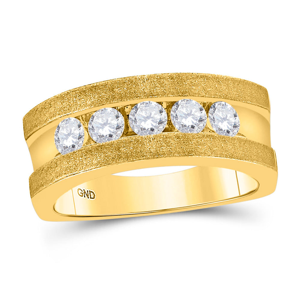 10kt Yellow Gold Mens Machine-Set Round Diamond 5-stone Wedding Ring 1 Cttw