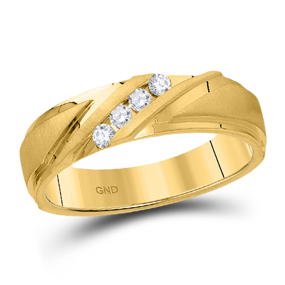 Gold Band Wedding Ring 1/6 Cttw Round Natural Diamond Mens