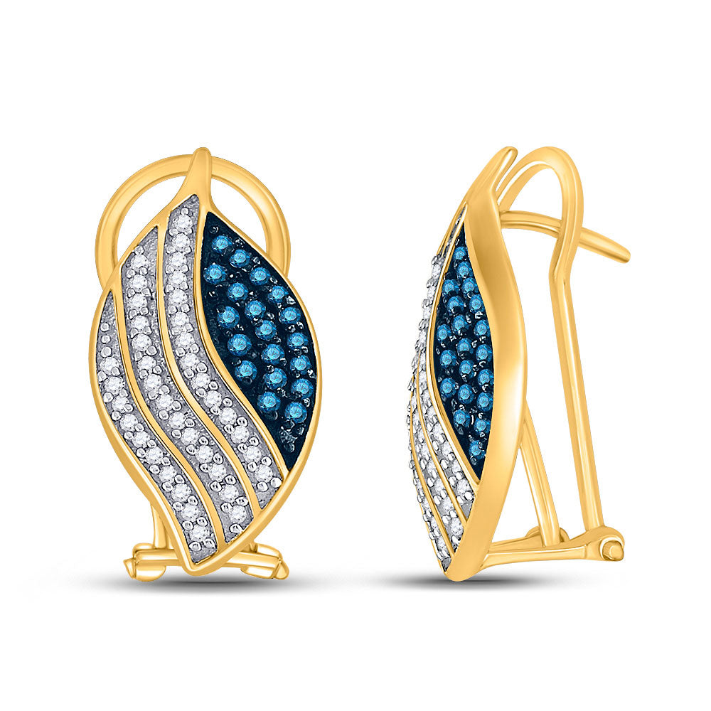 10kt Yellow Gold Womens Round Blue Color Enhanced Diamond Fashion Earrings 1/2 Cttw