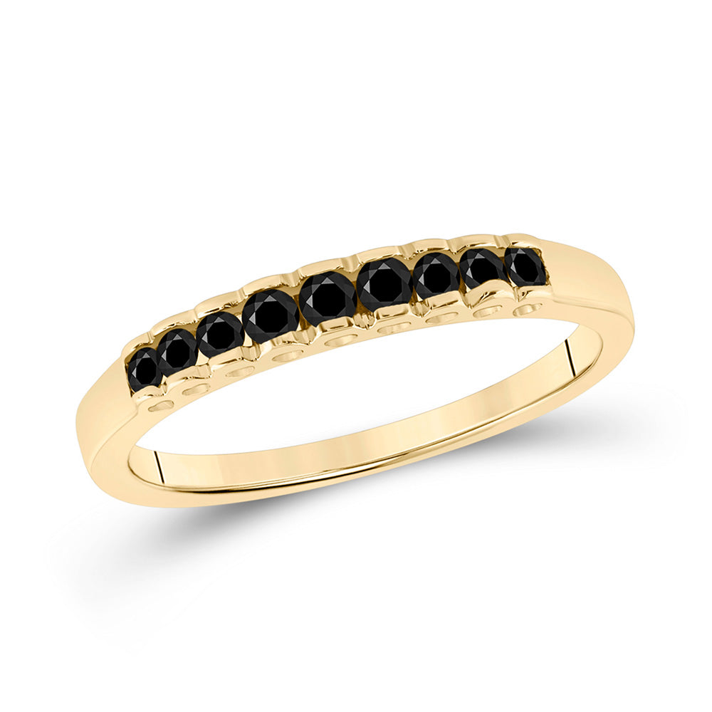 10kt Yellow Gold Womens Princess Black Color Enhanced Diamond Band Ring 1/4 Cttw
