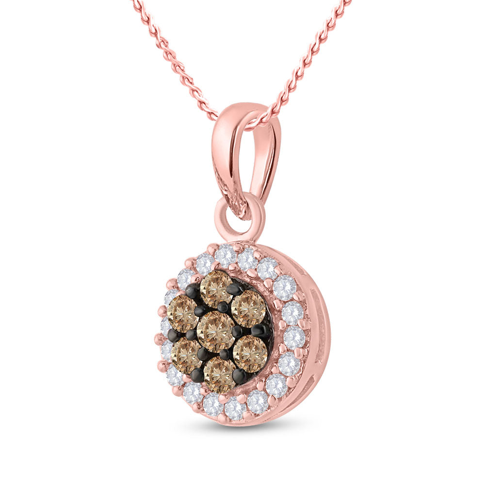 10kt Rose Gold Womens Round Brown Diamond Cluster Pendant 3/8 Cttw