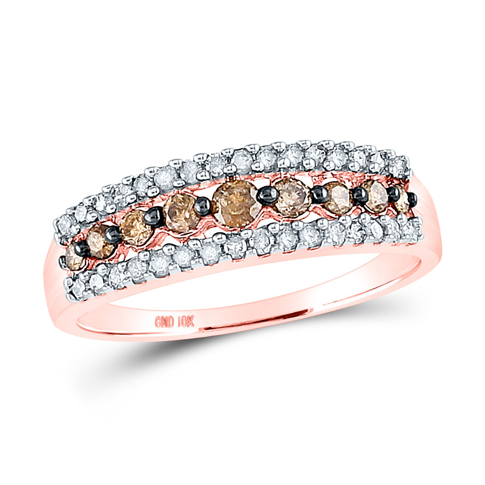 10kt Rose Gold Womens Round Brown Diamond Band Ring 1/2 Cttw