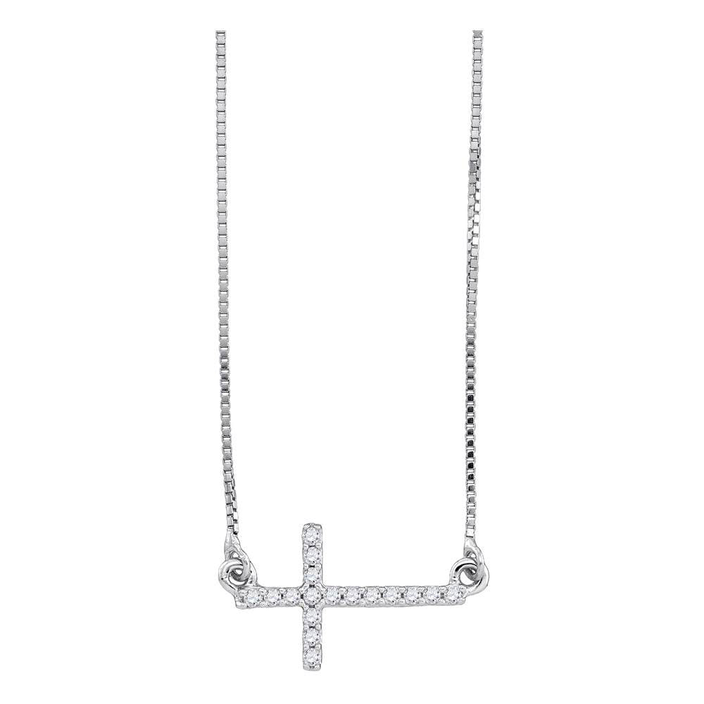Gold Cross Pendant Fashion Necklace 1/10 Cttw Round Natural Diamond Womens