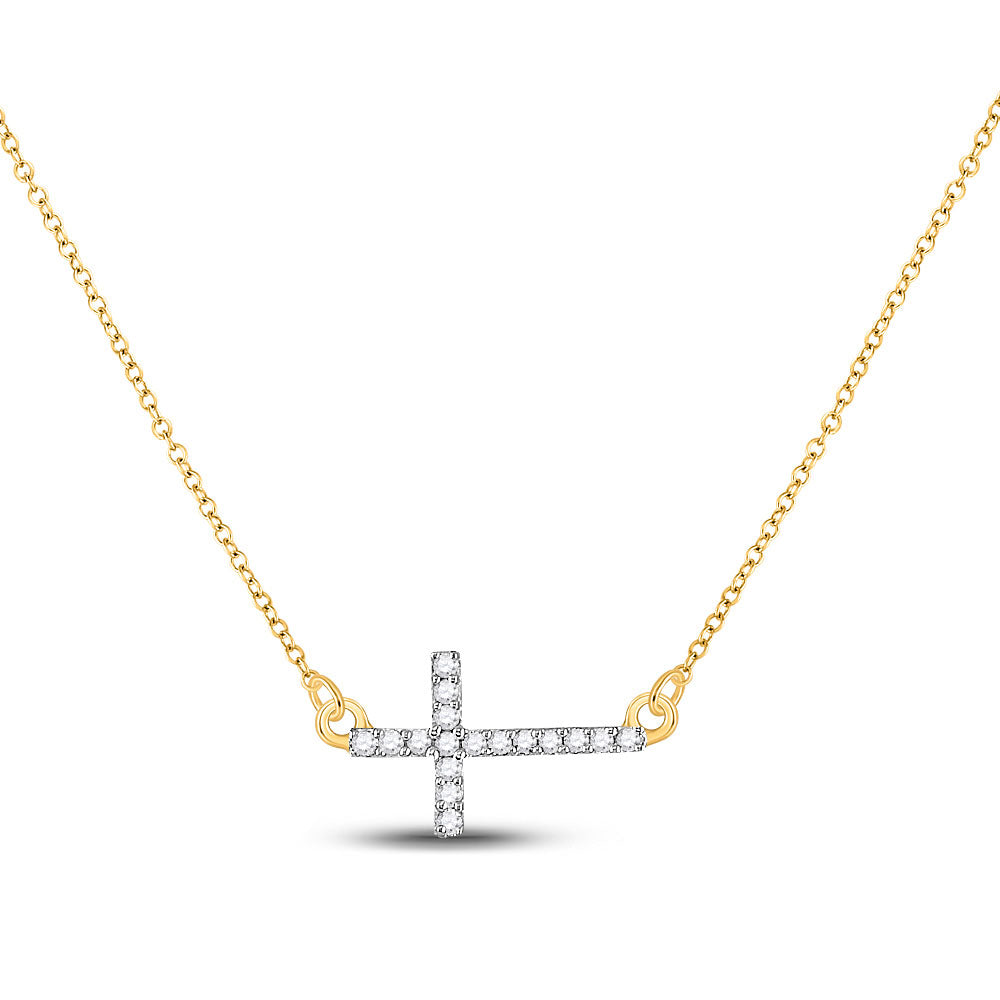 Gold Cross Pendant Fashion Necklace 1/10 Cttw Round Natural Diamond Womens