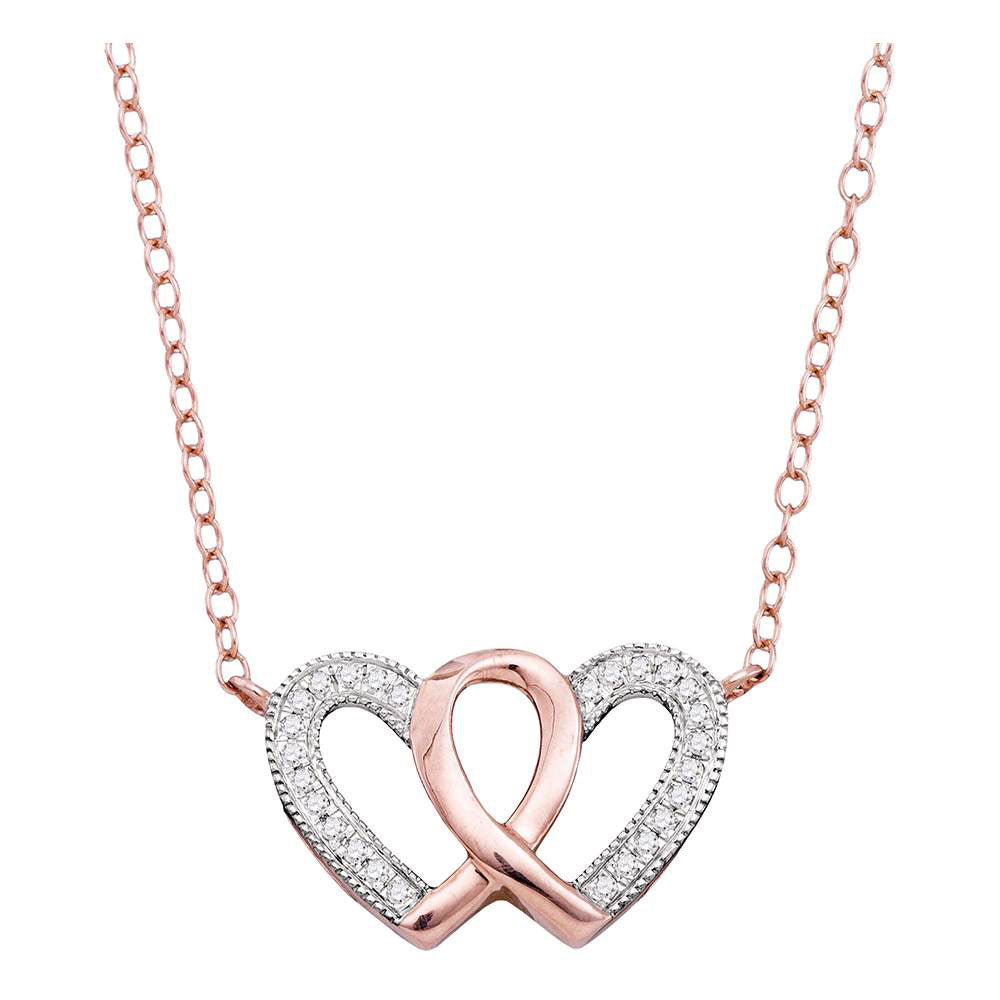 Gold Double Heart Awareness Ribbon Pendant Fashion Necklace 1/10 Cttw Round Natural Diamond Womens