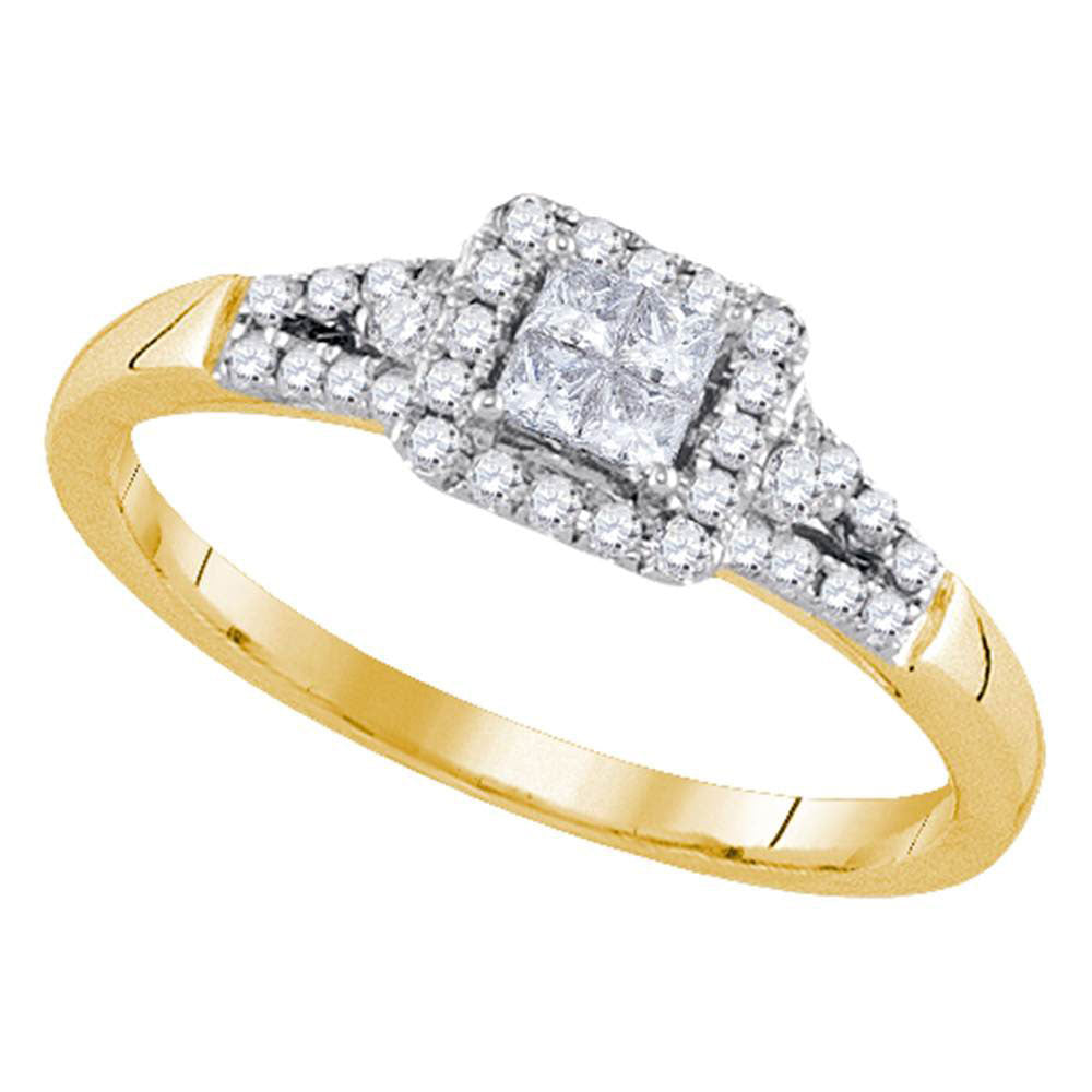 Gold Cluster Bridal Wedding Engagement Ring 1/3 Cttw Princess Natural Diamond Womens