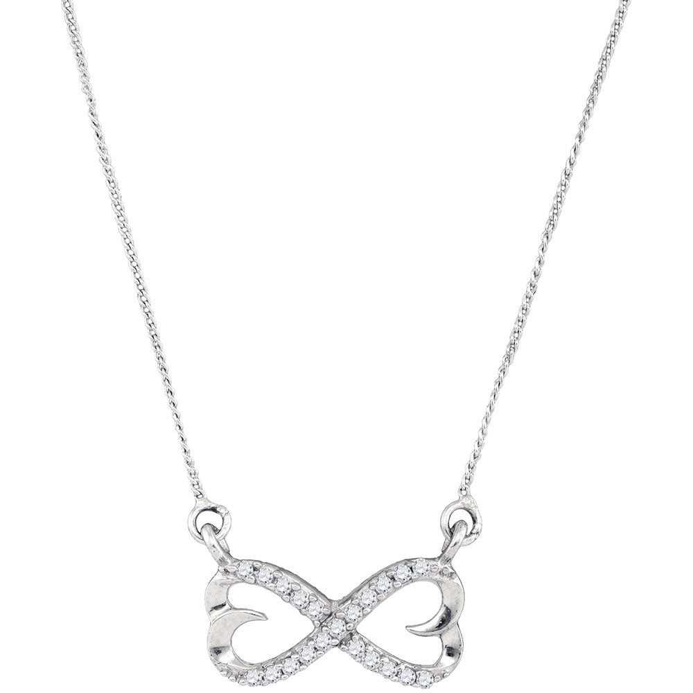 Sterling Silver Womens Round Diamond Infinity Double Heart Pendant Necklace 1/5 Cttw