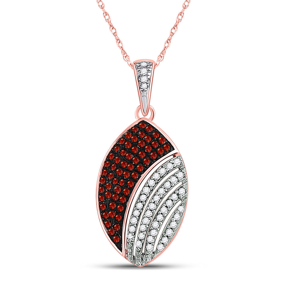10kt Rose Gold Womens Round Red Color Enhanced Diamond Oval Pendant 1/3 Cttw