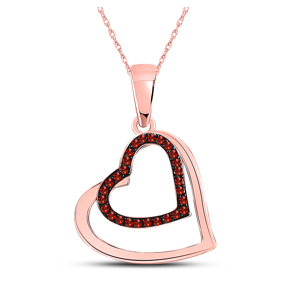 10kt Rose Gold Womens Round Red Color Enhanced Diamond Heart Pendant 1/10 Cttw