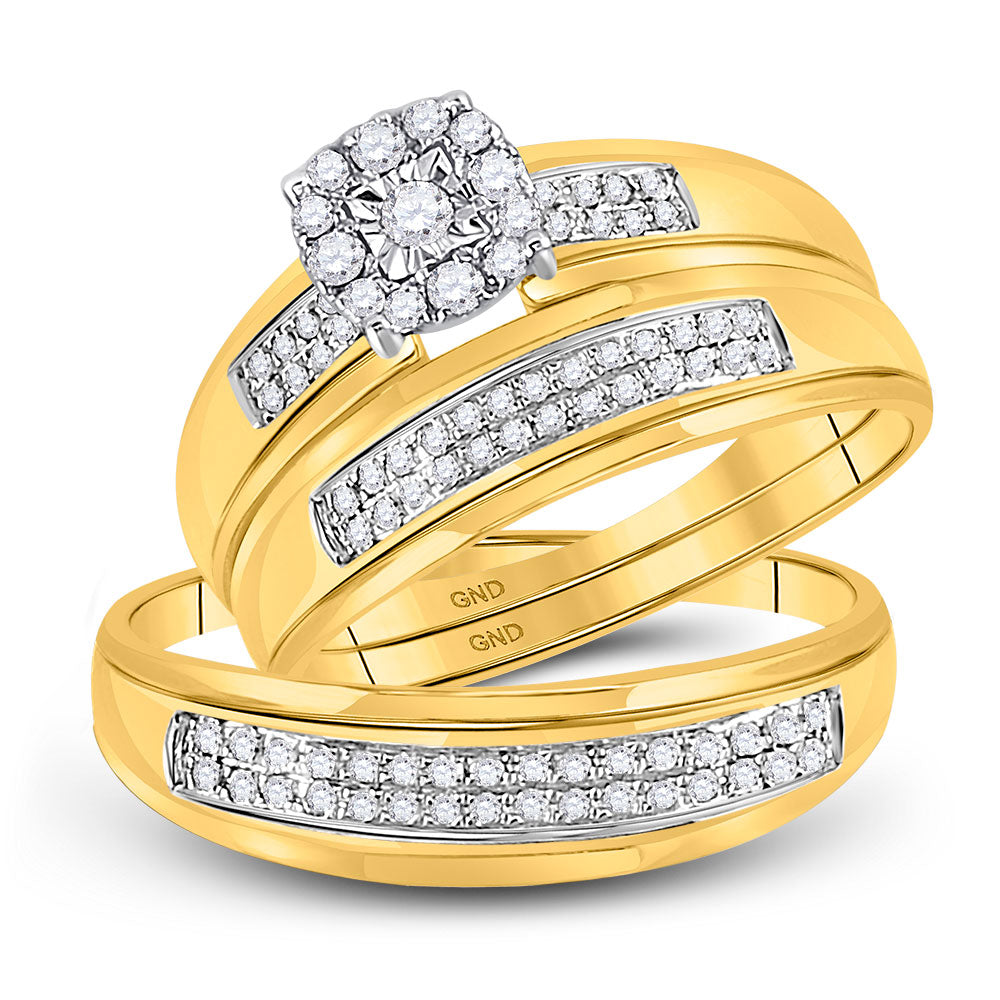 Gold Halo Matching Wedding Set 1/3 Cttw Round Natural Diamond His Hers