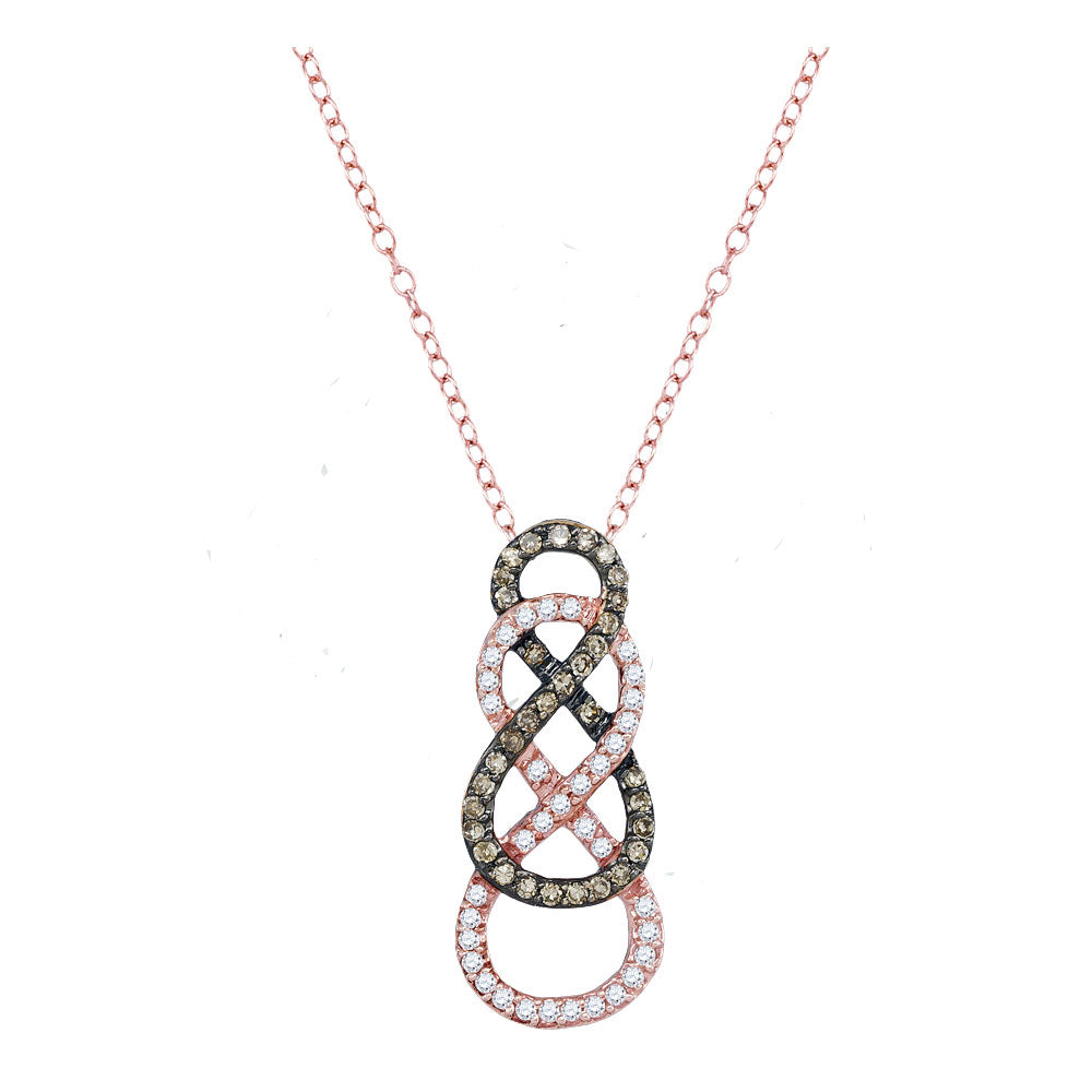 10kt Rose Gold Womens Round Brown Diamond Double Vertical Infinity Pendant 1/4 Cttw