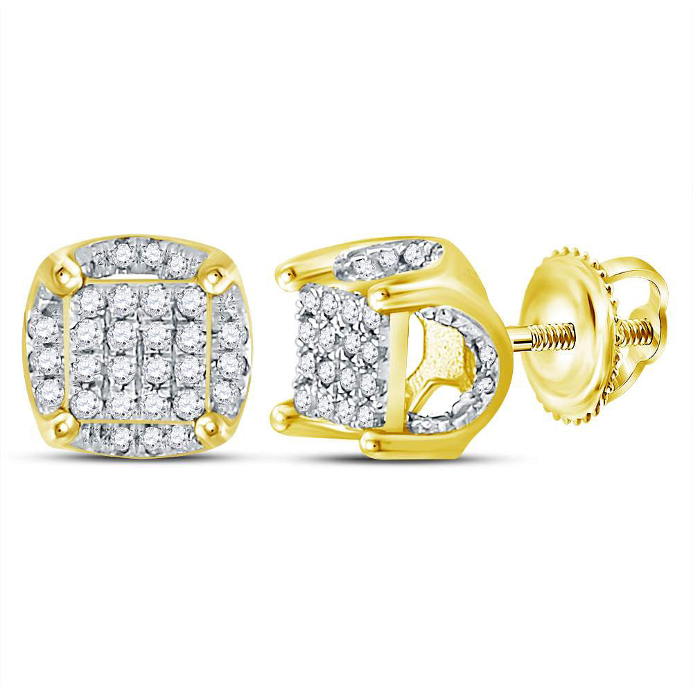 10kt Yellow Gold Mens Round Diamond Cluster Stud Earrings 1/5 Cttw