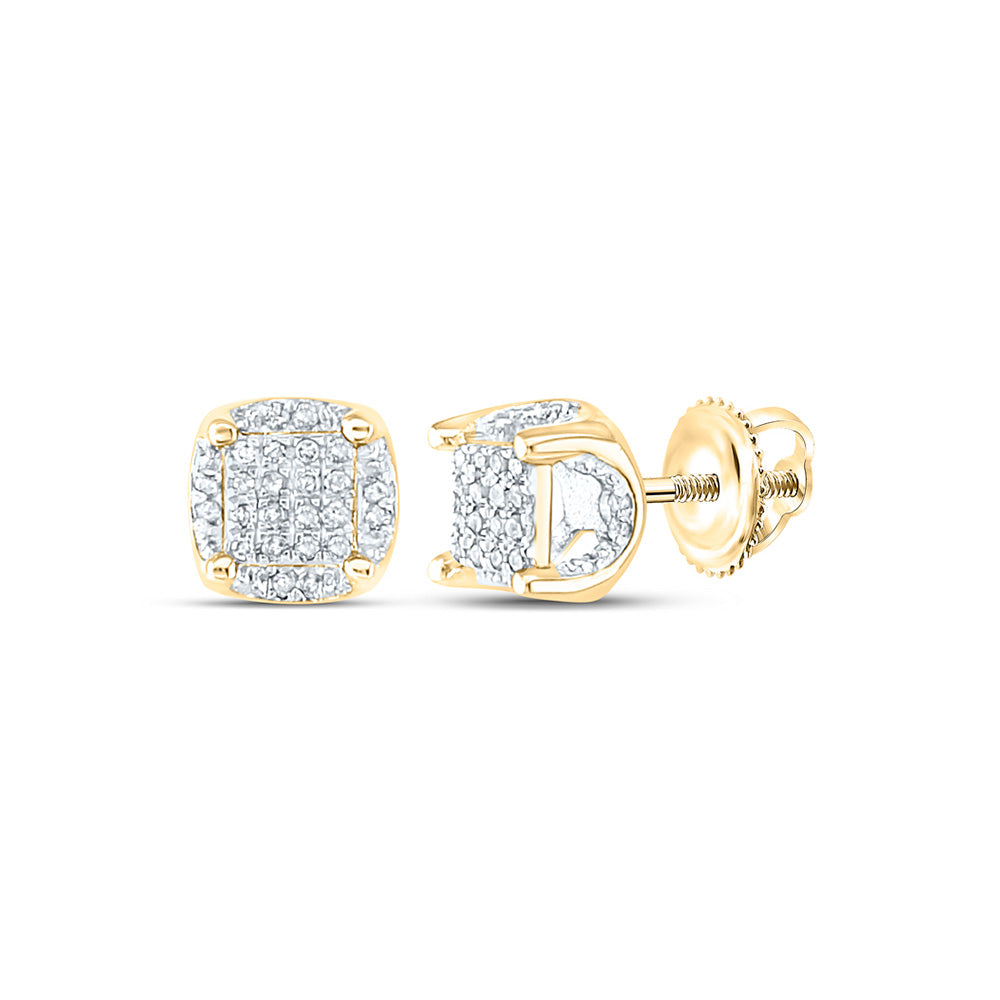 10kt Yellow Gold Mens Round Diamond Cluster Stud Earrings 1/5 Cttw