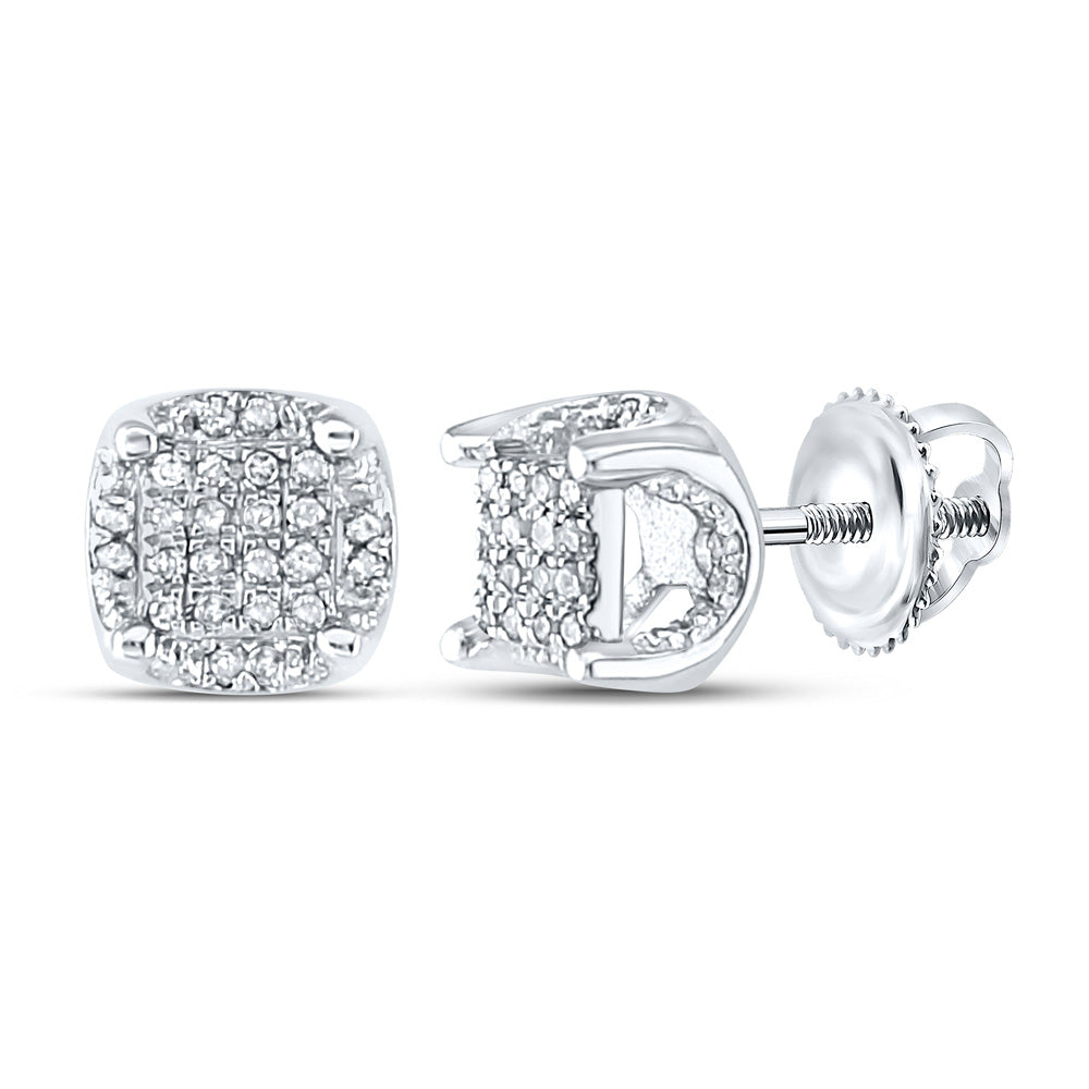 10kt White Gold Mens Round Diamond Cluster Stud Earrings 1/5 Cttw