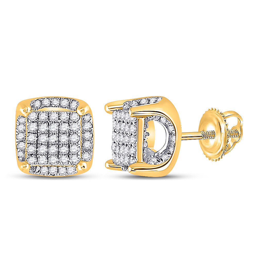 10kt Yellow Gold Womens Round Diamond Square Earrings 1/2 Cttw