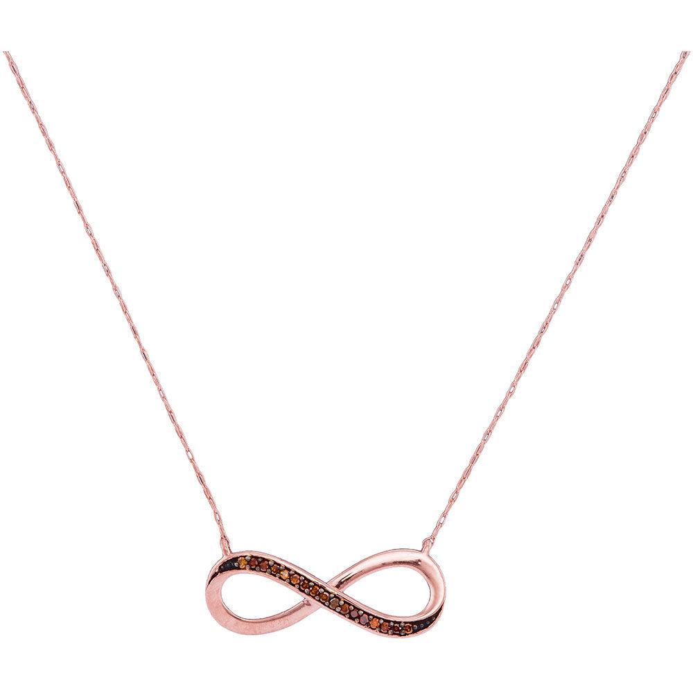 10kt Rose Gold Womens Round Red Color Enhanced Diamond Infinity Pendant Necklace 1/20 Cttw