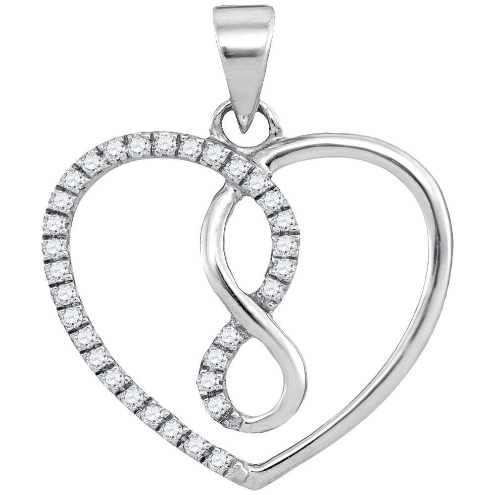 10kt White Gold Womens Round Diamond Infinity Heart Pendant 1/8 Cttw