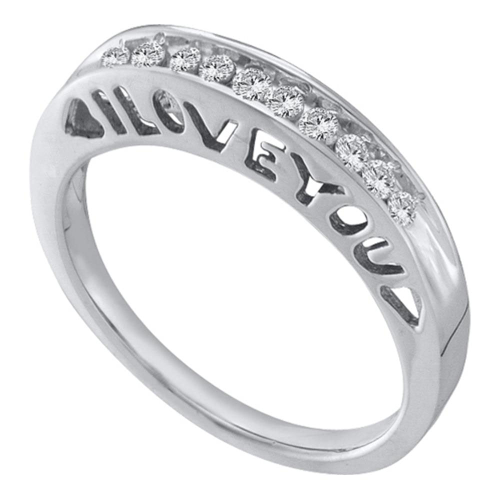 10kt White Gold Womens Round Diamond I Love You Band Ring 1/5 Cttw