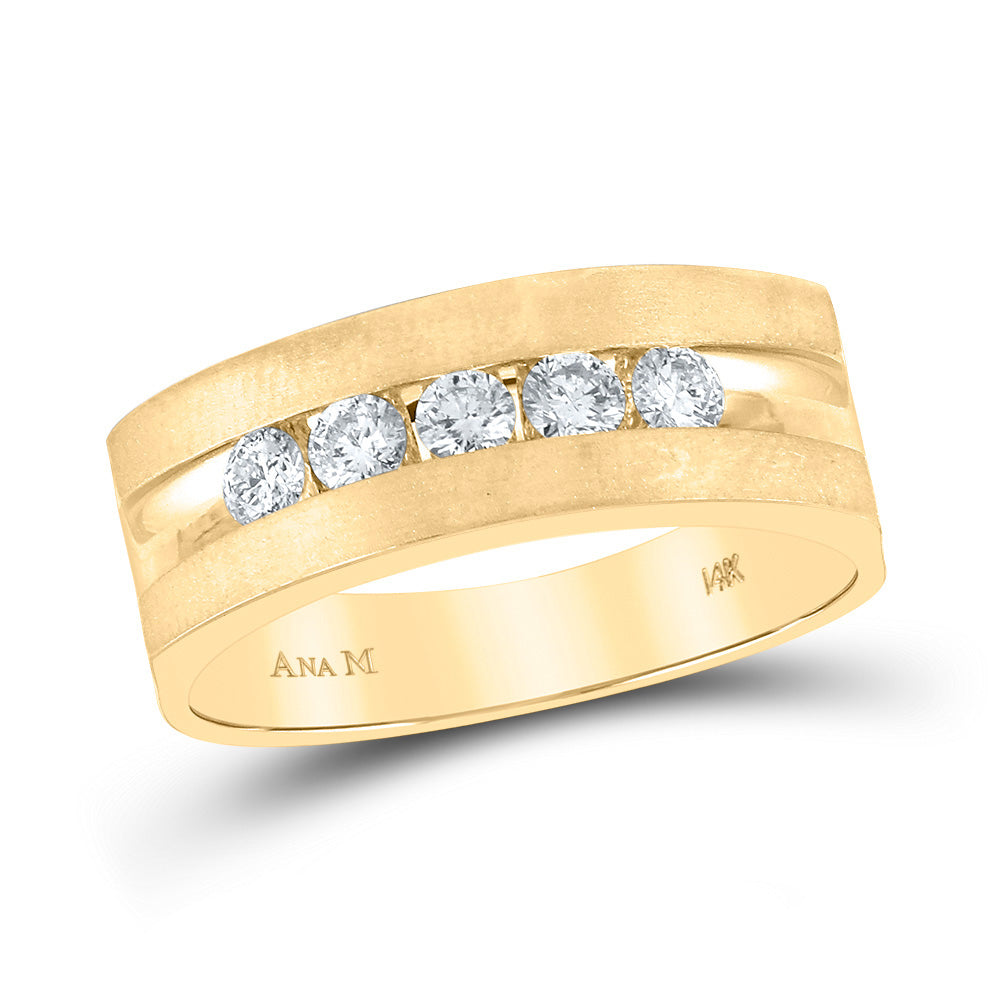 14kt Yellow Gold Mens Round Diamond Wedding 5-Stone Band Ring 1/2 Cttw