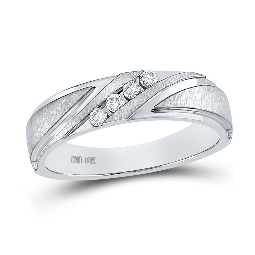 14kt White Gold Mens Round Diamond Wedding Band Ring 1/6 Cttw