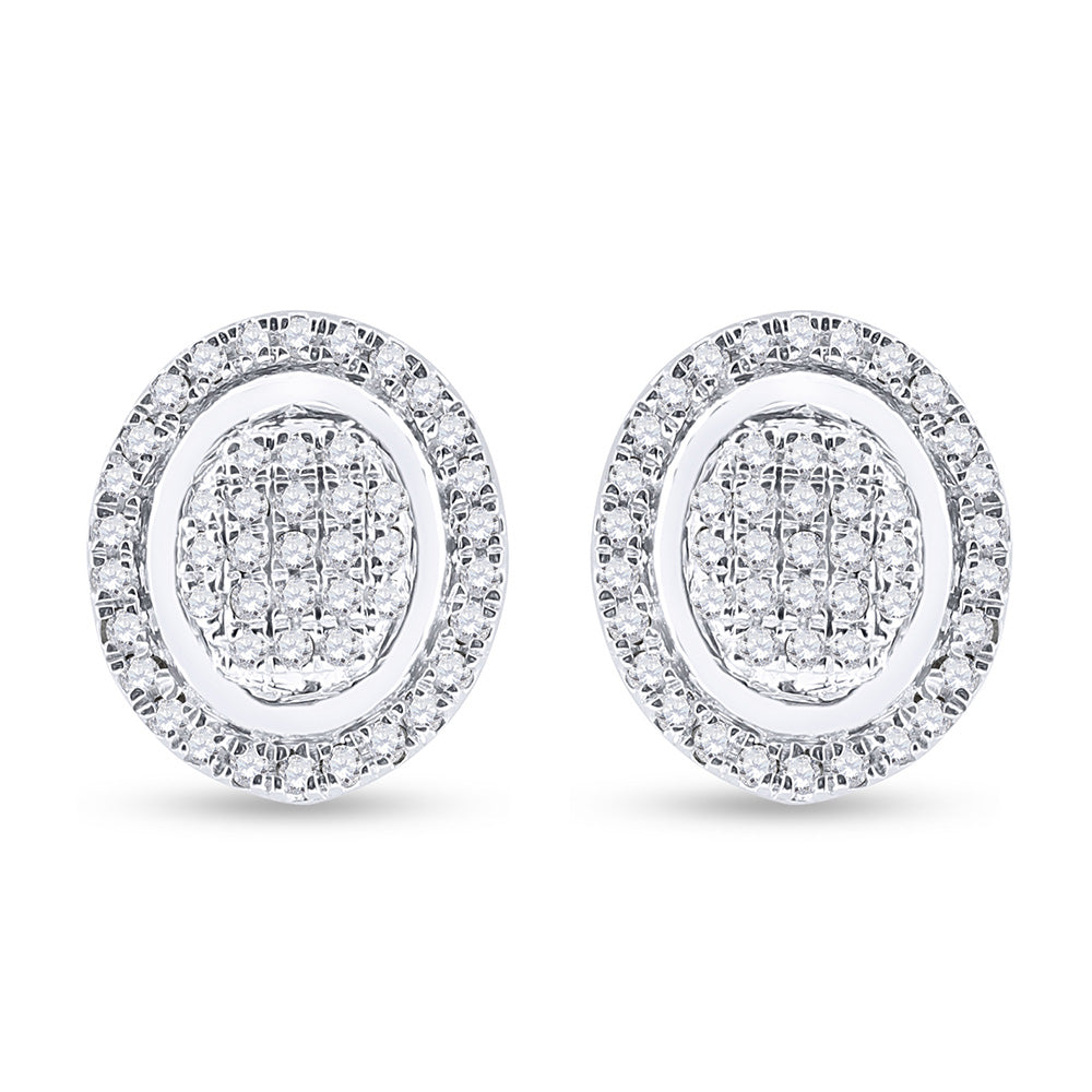 Sterling Silver Round Diamond Oval Earrings 1/4 Cttw