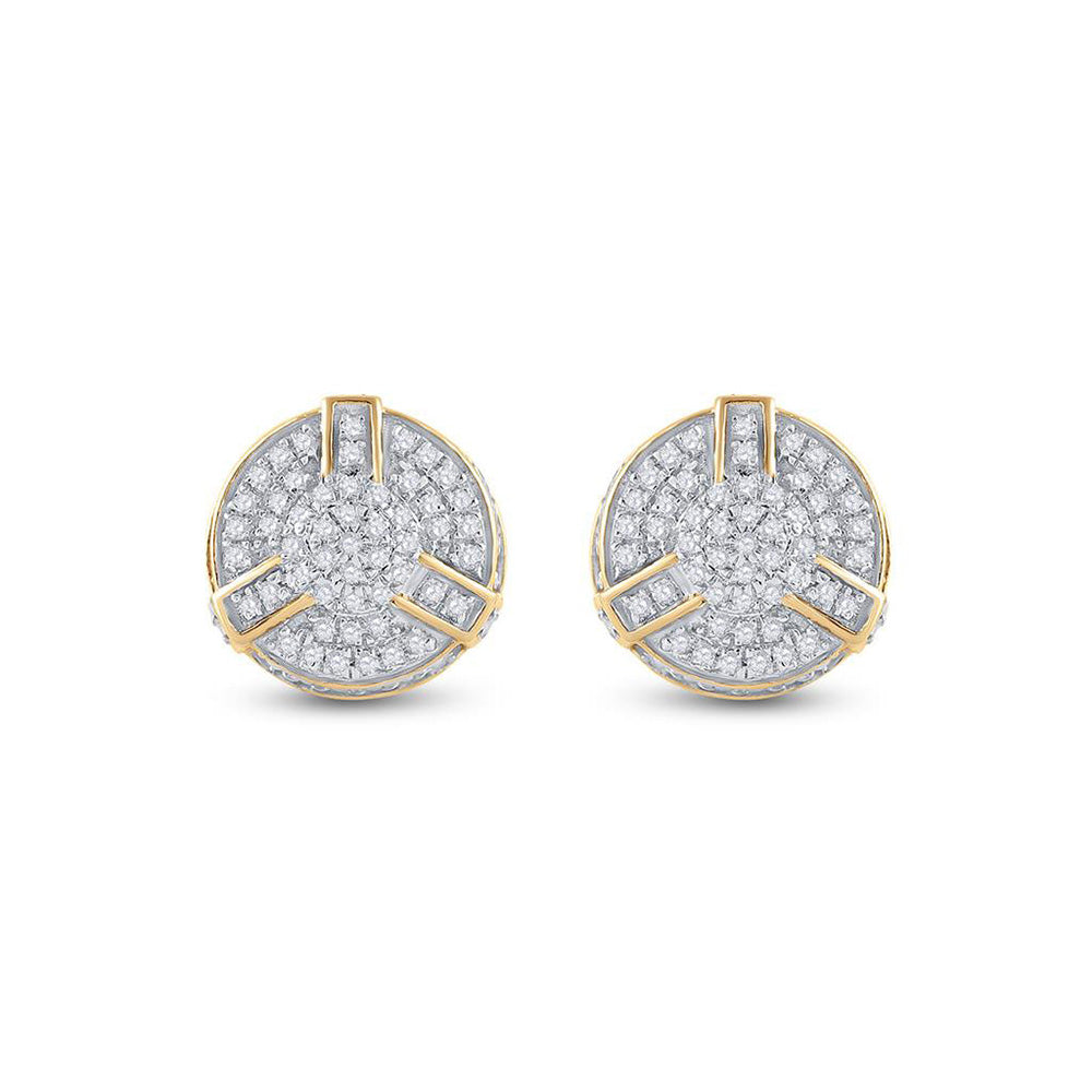 Yellow-tone Sterling Silver Mens Round Diamond 3D Disk Circle Earrings 1/4 Cttw