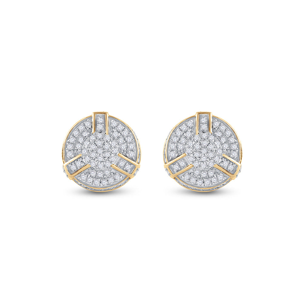 Yellow-tone Sterling Silver Mens Round Diamond 3D Disk Circle Earrings 1/4 Cttw